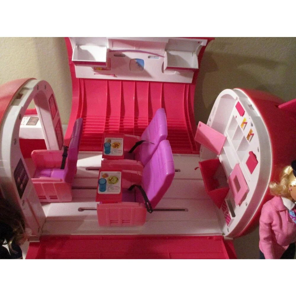 Barbie Pink Jumbo Jet With Accessories Plus Pilot & Stewardess Barbie Dolls